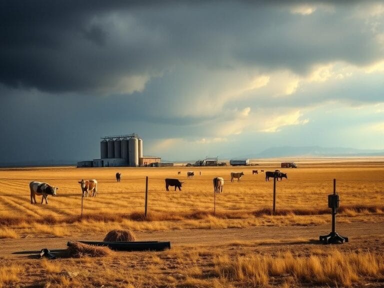 Flick International A dairy facility in rural Colorado with ominous clouds overhead.