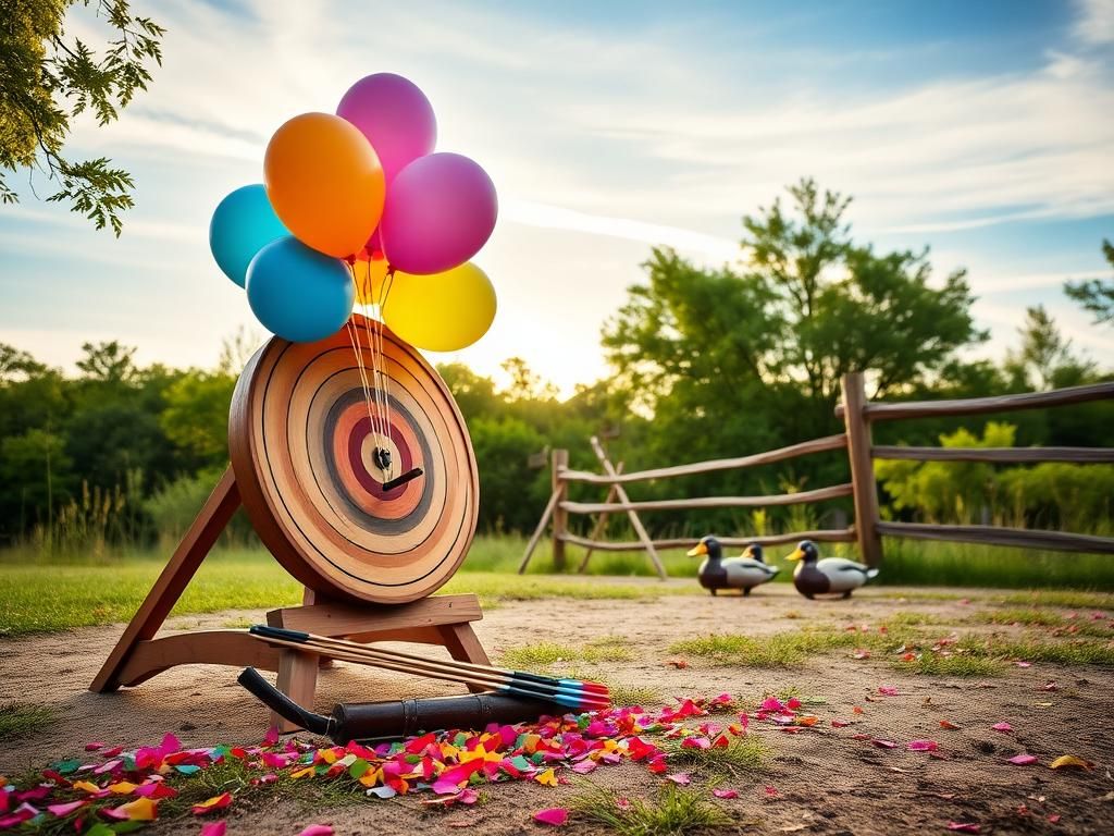 Flick International Archery range with colorful gender reveal balloons in Louisiana