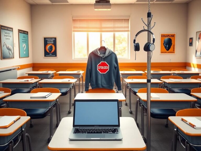Flick International Classroom setting with empty desks and chairs, highlighting new dress code rules