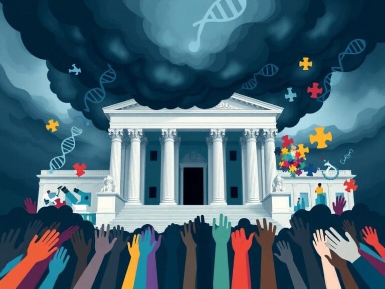 Flick International Abstract illustration of the Supreme Court building representing the controversy over NIH research funding cuts