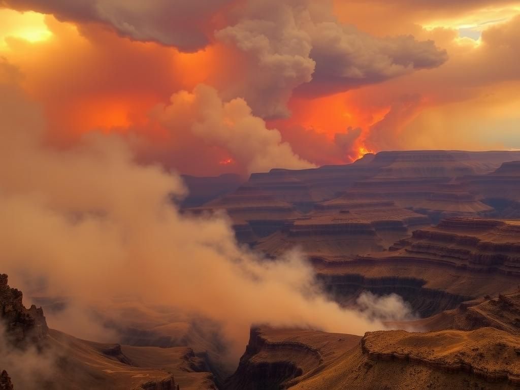 Flick International Aerial view of the Grand Canyon engulfed in smoke and flames from the Dragon Bravo Fire