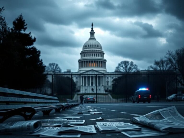 Flick International View of the U.S. Capitol building with a moody sky and security barriers