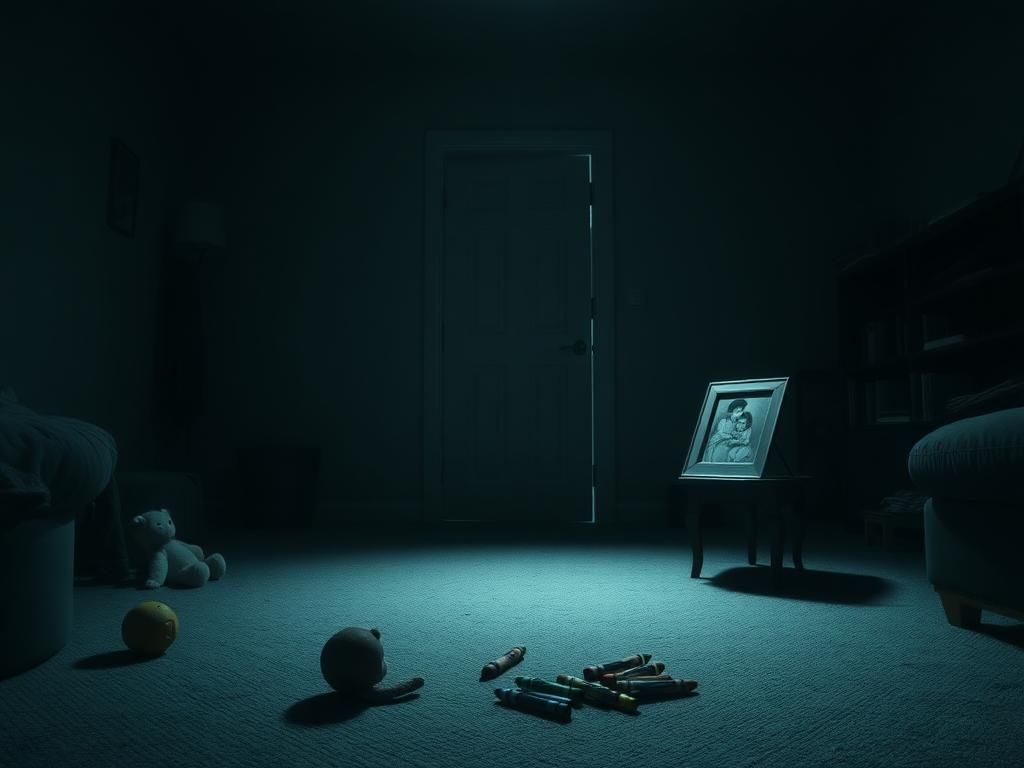 Flick International Interior view of a somber family living room reflecting tragedy