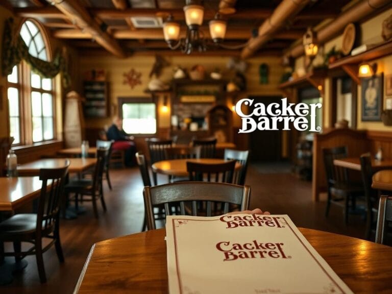 Flick International Cozy interior of a Cracker Barrel restaurant showcasing rustic ambiance and new logo