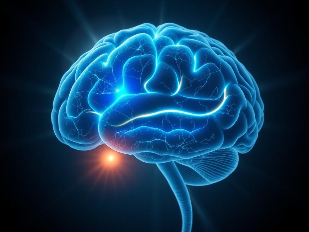 Flick International Abstract depiction of a brain with highlighted neural connections and the hippocampus in blue