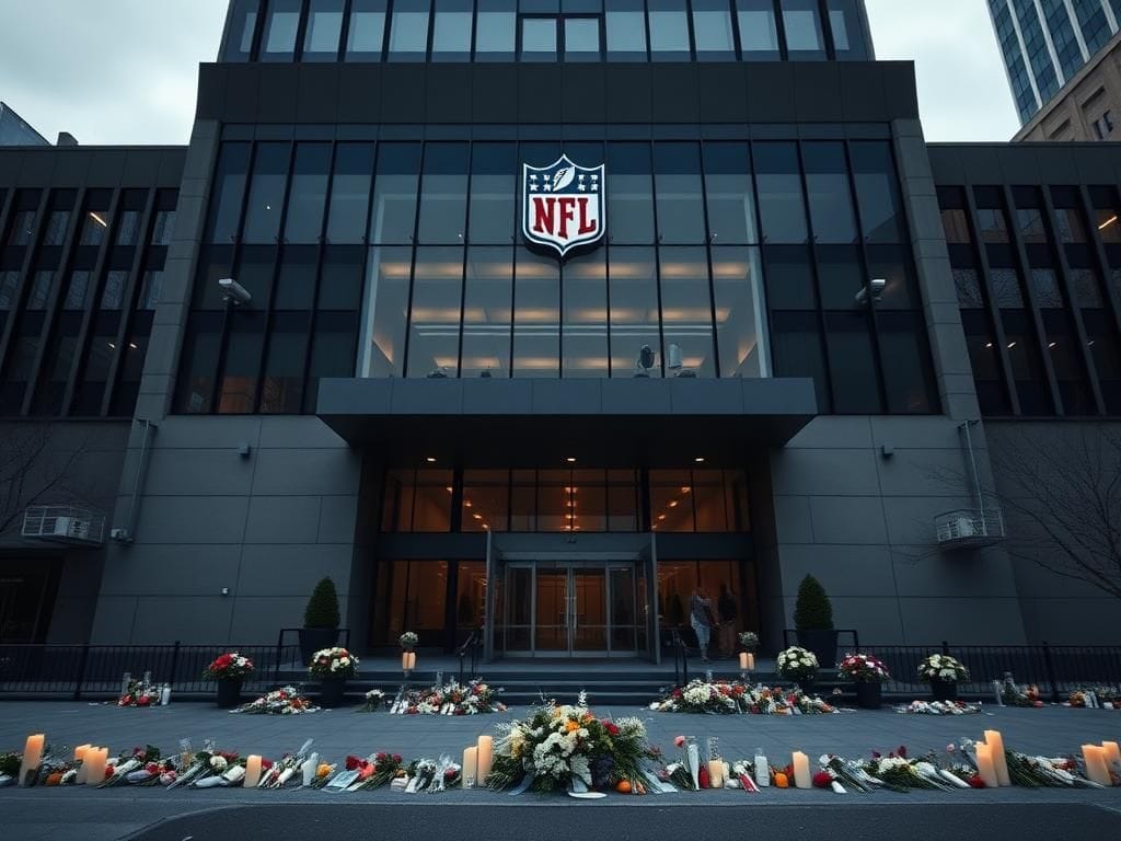 Flick International Exterior view of NFL headquarters building in New York City with security features
