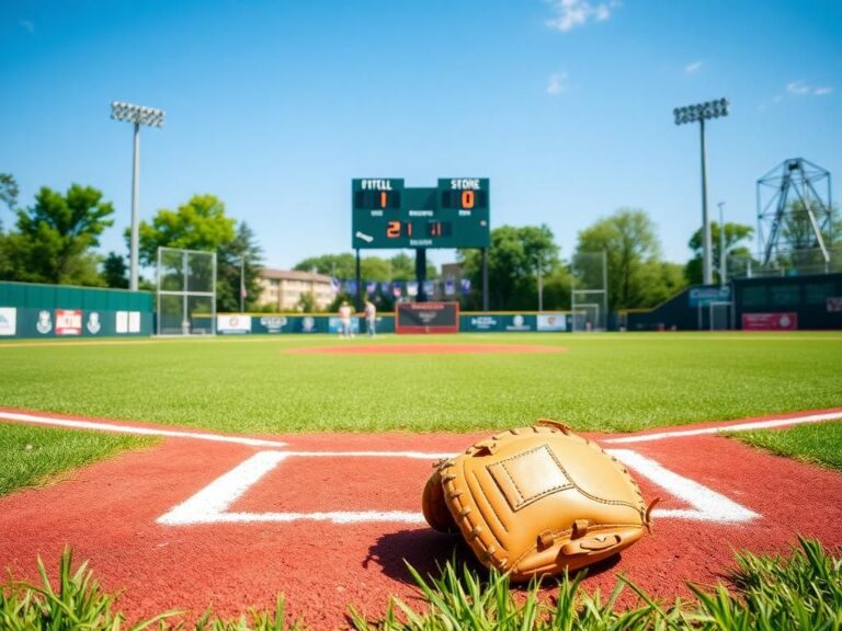 Flick International A vibrant high school softball field with an empty pitcher's mound and home plate under a blue sky, symbolizing inclusivity and competition.