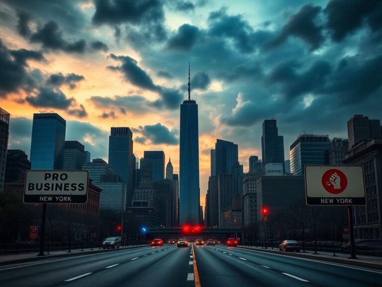 Flick International Dramatic skyline of New York City at dusk with modern skyscrapers and historic architecture