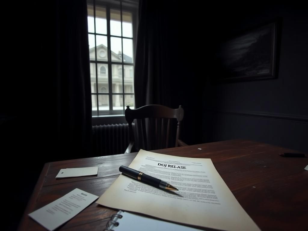 Flick International A dimly lit room with an old wooden desk and scattered papers representing Ghislaine Maxwell's Epstein interviews