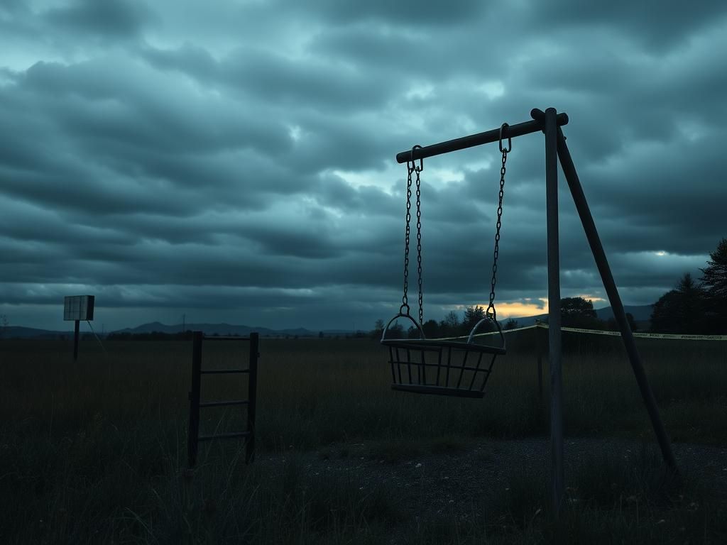 Flick International Abandoned baby swing at a deserted playground symbolizing loss