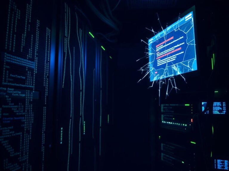 Flick International Dark, high-tech server room symbolizing cyber chaos and sabotage