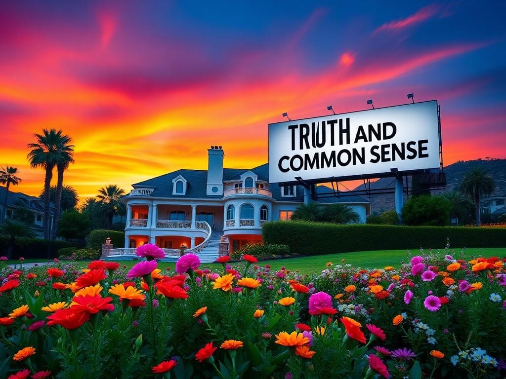 Flick International Luxurious Beverly Hills mansion with vibrant garden at sunset