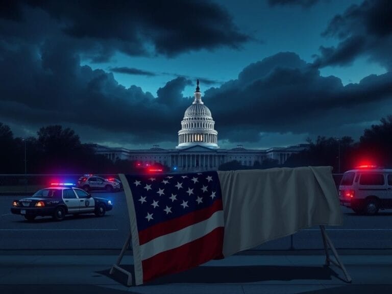 Flick International Conceptual illustration of Washington D.C. skyline at dusk with U.S. Capitol dome and storm clouds