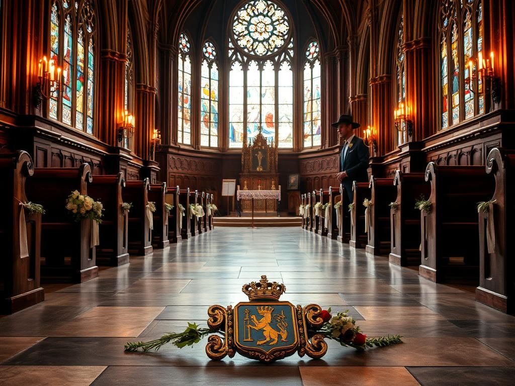 Flick International Grand chapel interior with stained glass windows reflecting colorful light on an empty stone floor