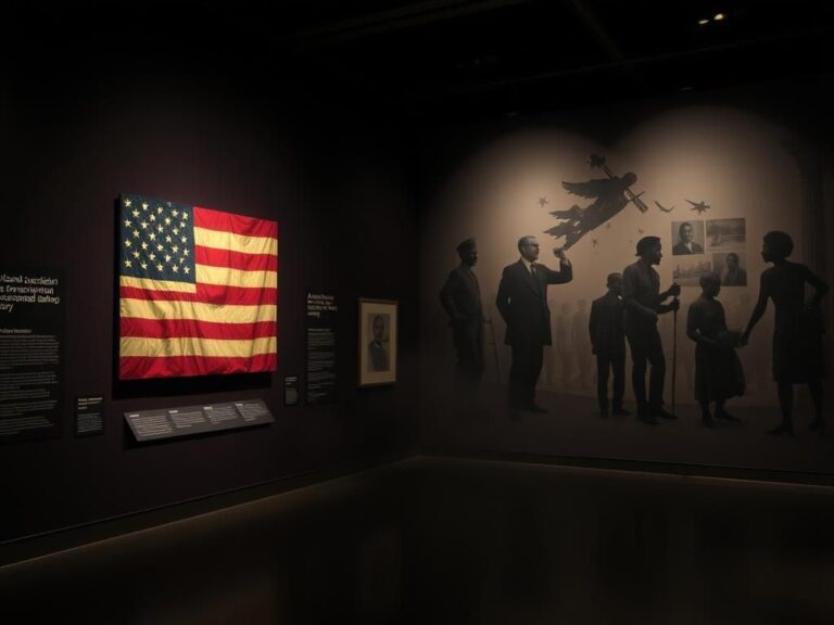 Flick International Dimly lit museum gallery showcasing traditional and modern art exhibits