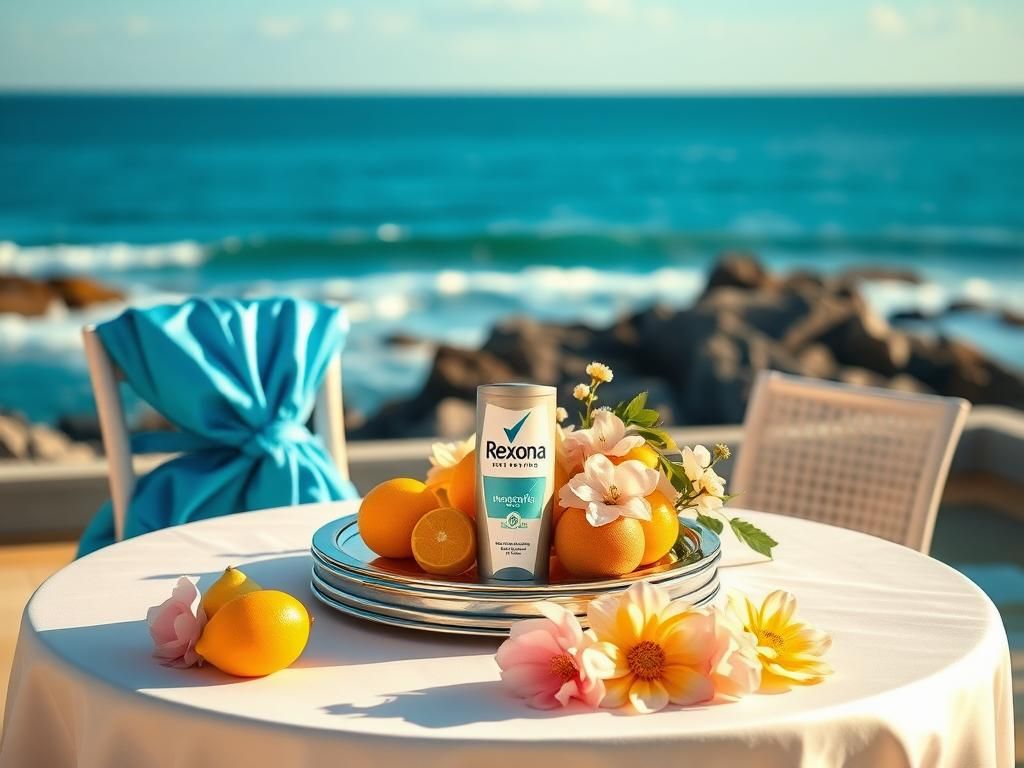 Flick International Martha Stewart in a luxurious outdoor setting with Rexona deodorant and citrus fruits