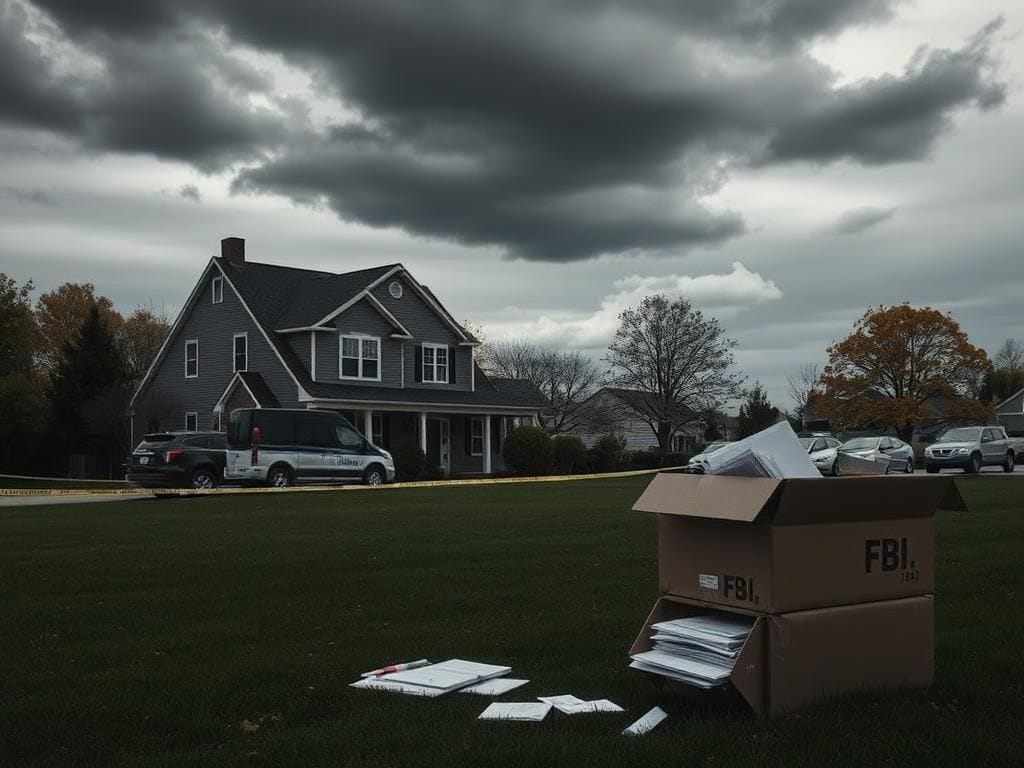 Flick International Exterior view of John Bolton's suburban home in Maryland with FBI agents' vans outside