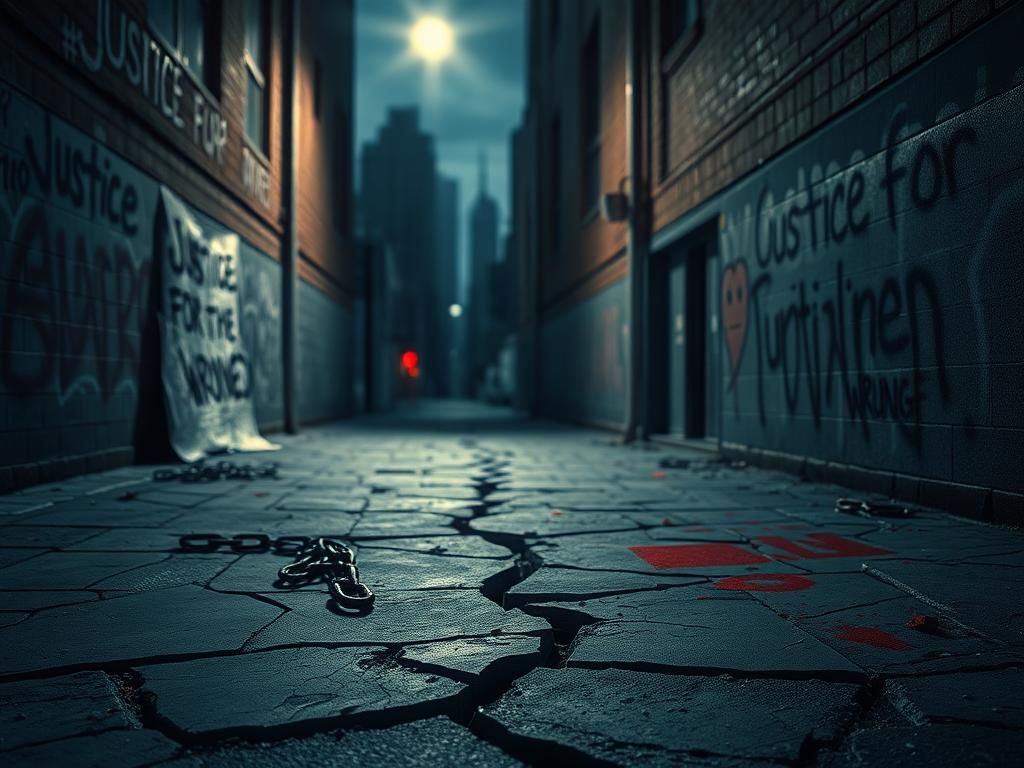 Flick International A cracked pavement leading to a dark alley embodying societal disruption