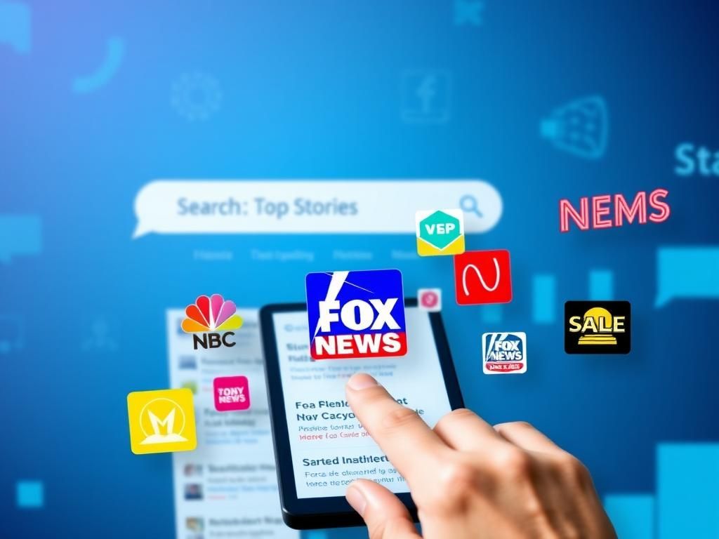 Flick International Digital collage illustrating customizable news sources with Top Stories section and news outlet logos