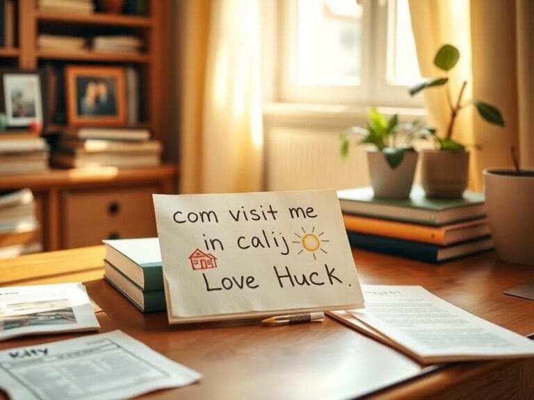 Flick International Handwritten note from son with crayon drawings on a wooden desk