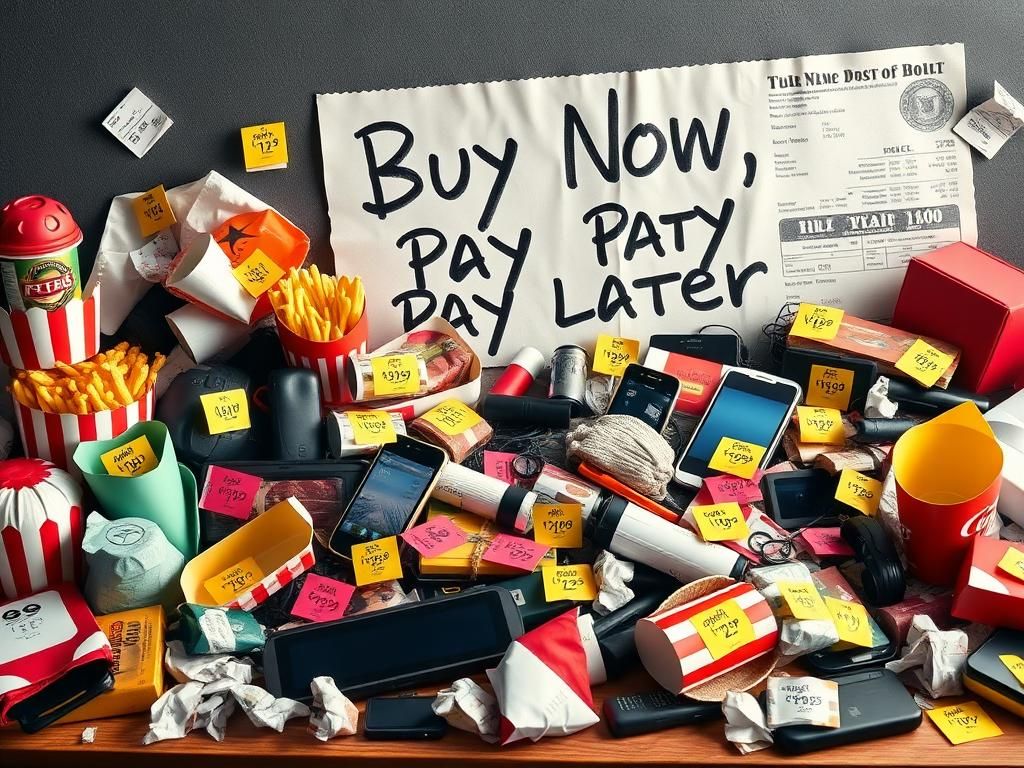 Flick International A cluttered table showcasing various consumer goods with price tags representing buy now, pay later plans