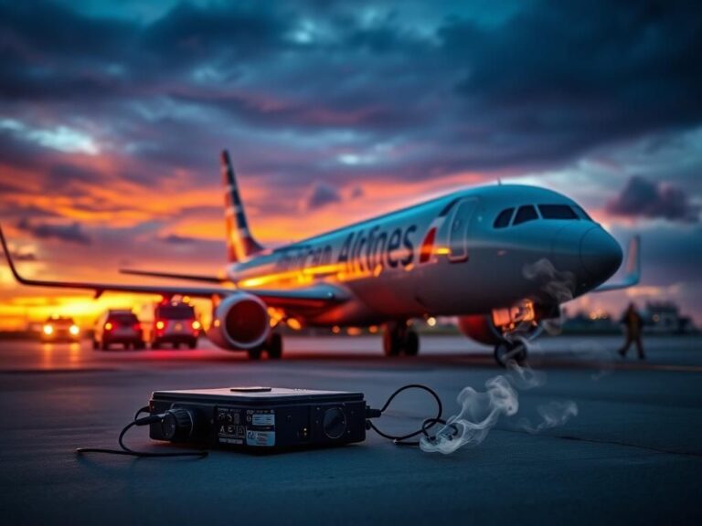 Flick International American Airlines aircraft parked at Washington-Dulles International Airport with smoke from a passenger device nearby