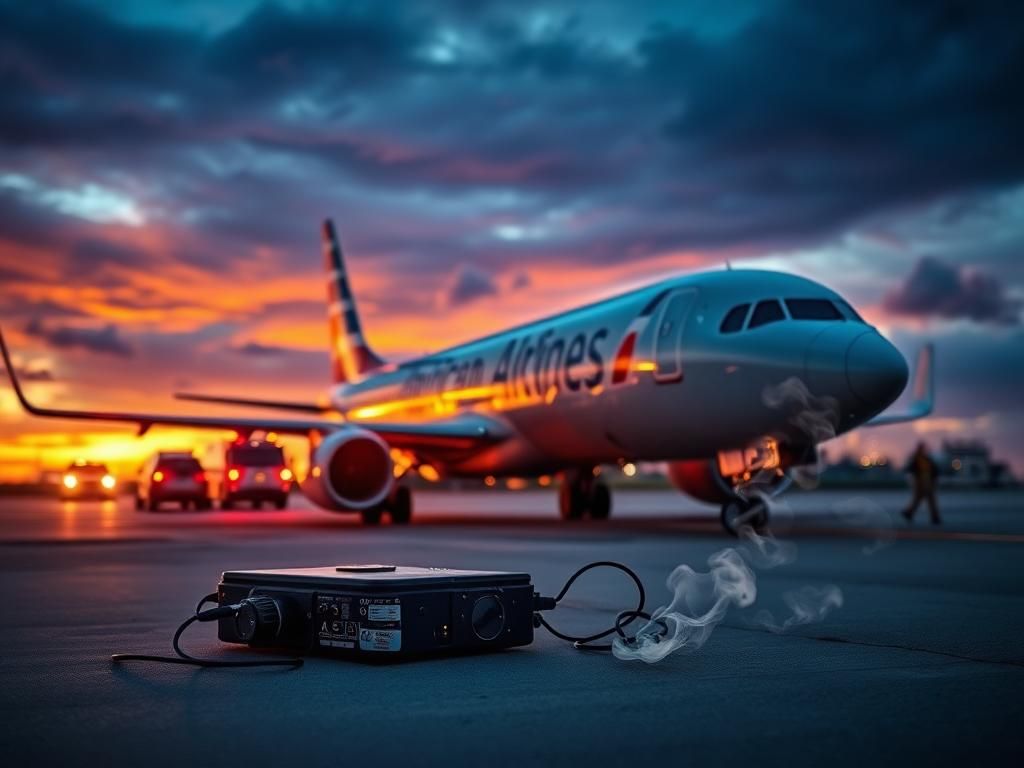 Flick International American Airlines aircraft parked at Washington-Dulles International Airport with smoke from a passenger device nearby