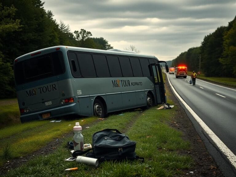 Flick International A tour bus on its side after a tragic accident in upstate New York