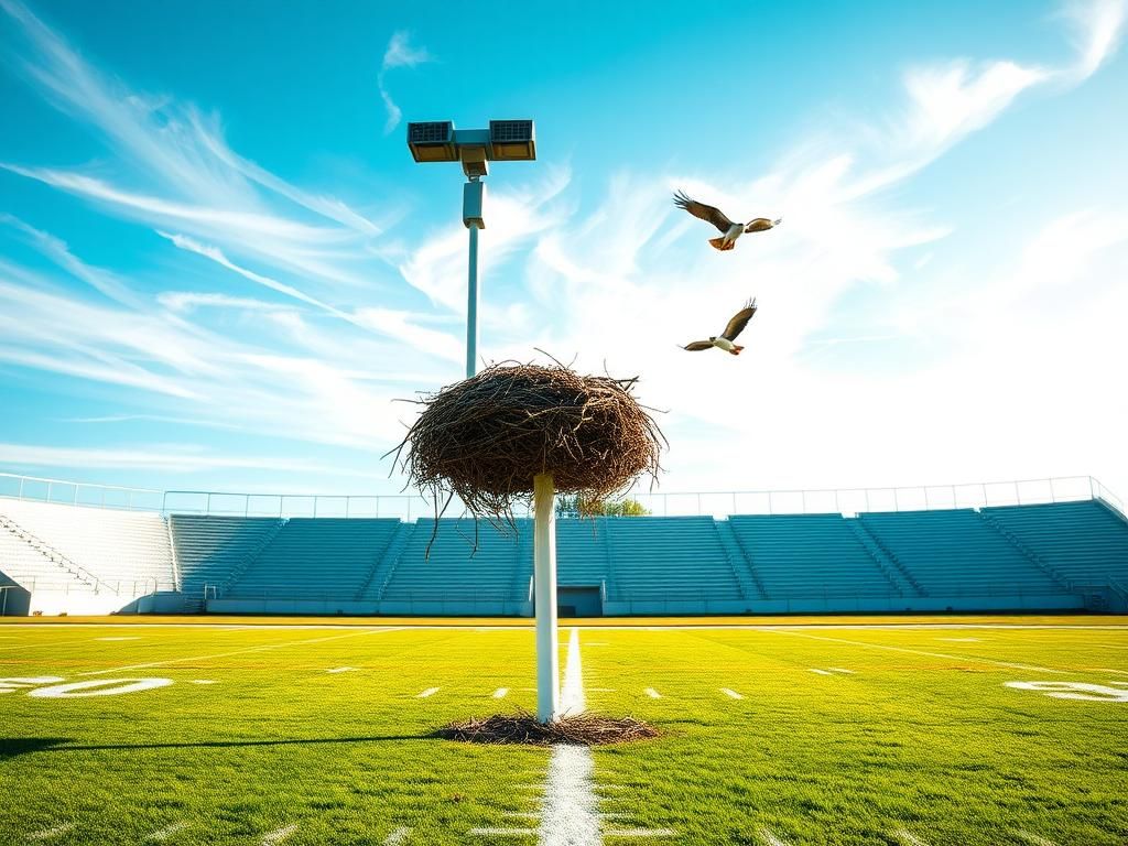 Flick International Ospreys nesting on stadium floodlights at Apple Valley High School football field
