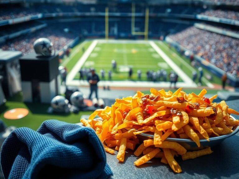 Flick International Dramatic NFL sideline scene with colorful nachos and Cowboys gear during preseason finale