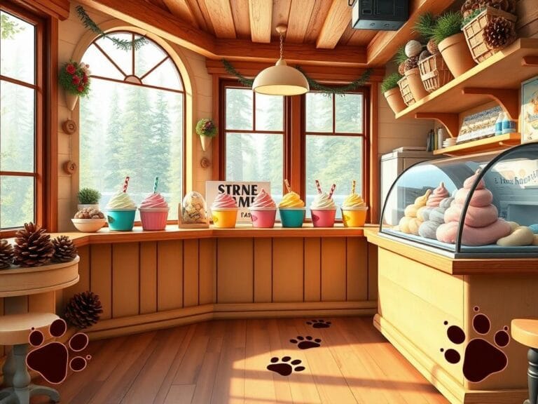 Flick International A bear-themed ice cream shop interior showcasing vibrant strawberry ice cream tubs.