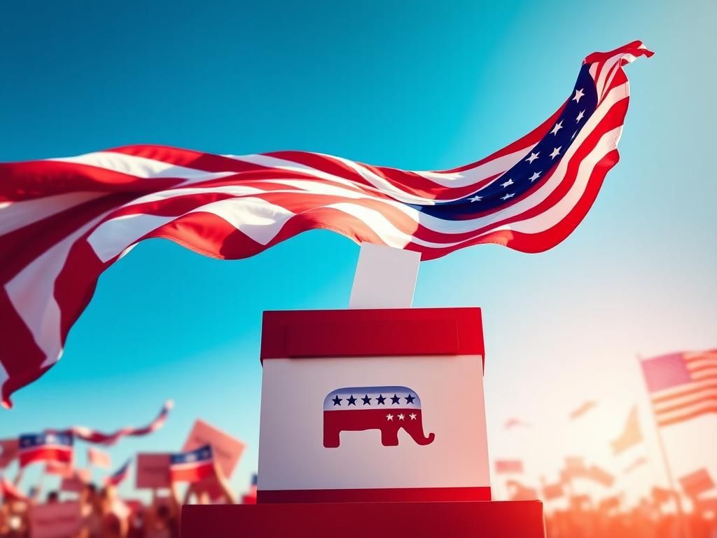 Flick International An imposing American flag waving majestically against a bright blue sky, symbolizing patriotism and national pride.