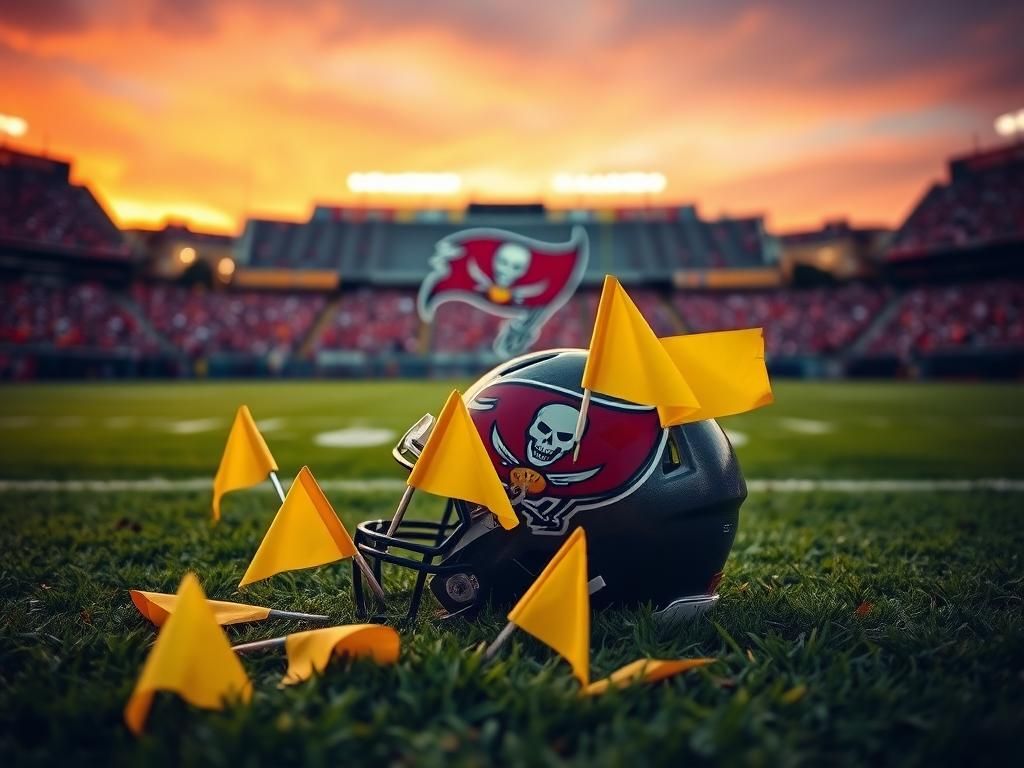 Flick International Football scene with a helmet and penalty flags during a preseason game