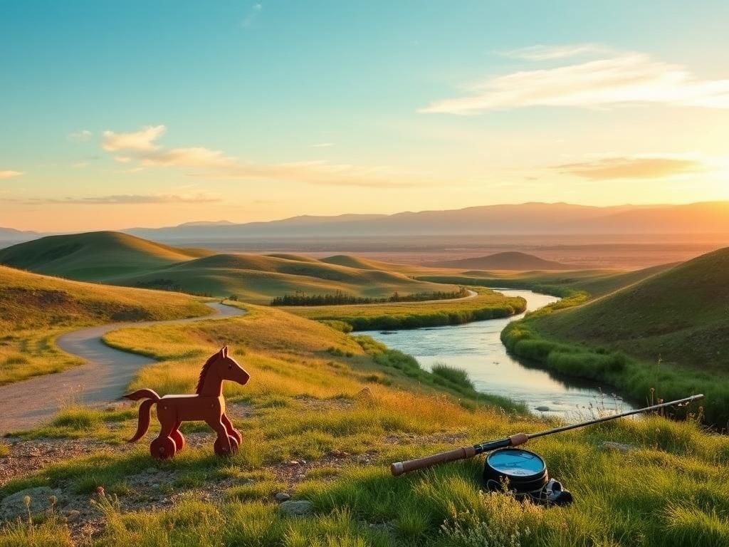 Flick International Serene landscape in Utah with hills and a wooden toy horse