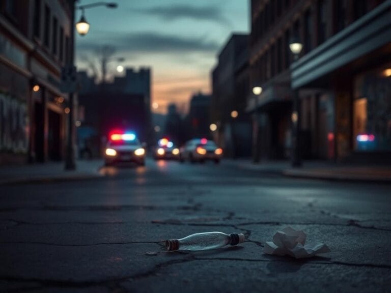 Flick International Empty Cincinnati street corner at dusk after a violent incident