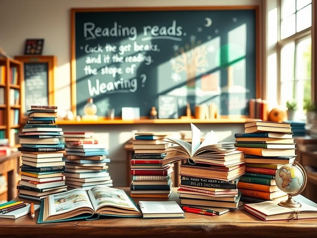 Flick International A serene classroom scene with colorful hardcover books and educational materials