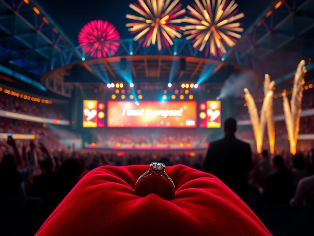 Flick International A vibrant concert scene at Wembley Stadium with a proposal on stage