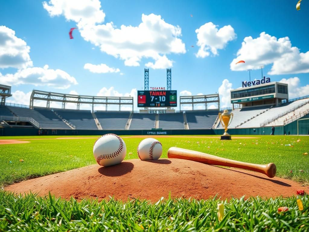 Flick International A vibrant scene from the Little League World Series featuring a baseball diamond with players and a clear blue sky