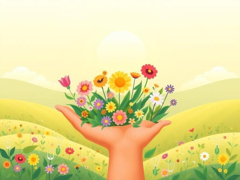 Flick International A serene illustration representing Medicaid with diverse flowers in a nurturing landscape