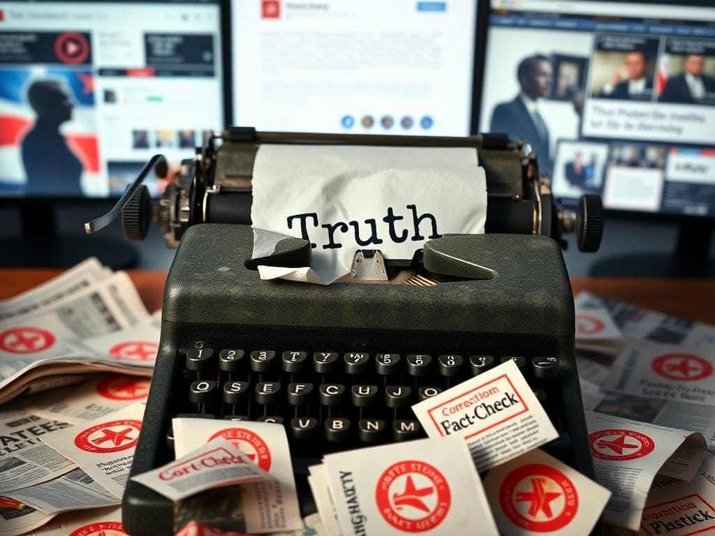 Flick International Vintage typewriter with crumpled paper and newspaper clippings symbolizing journalism challenges