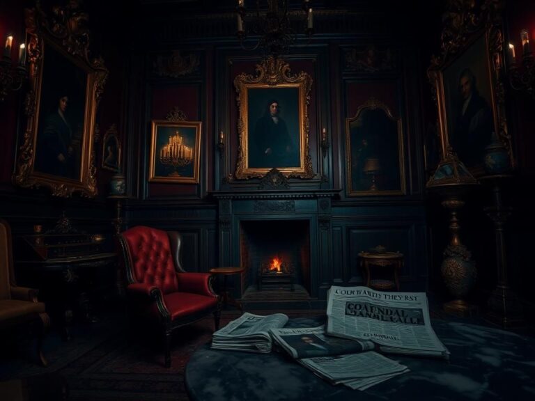 Flick International A dark, luxurious room filled with lavish artifacts, symbolizing wealth and excess.