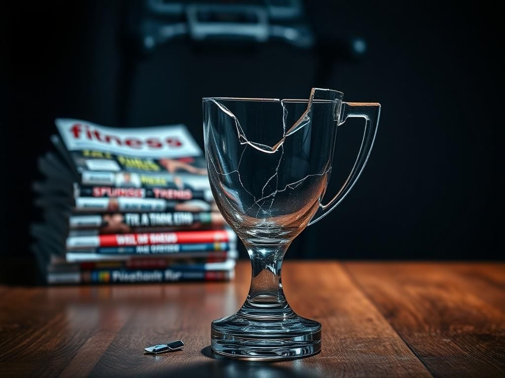 Flick International Close-up of a shattered glass trophy symbolizing broken dreams in competition
