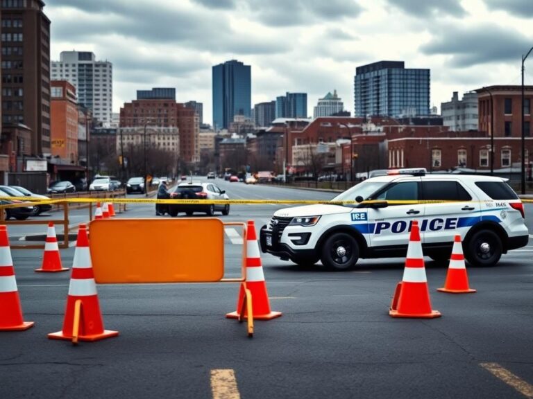 Flick International Police cruiser at a scene in Providence, Rhode Island with caution tape and traffic cones indicating police activity