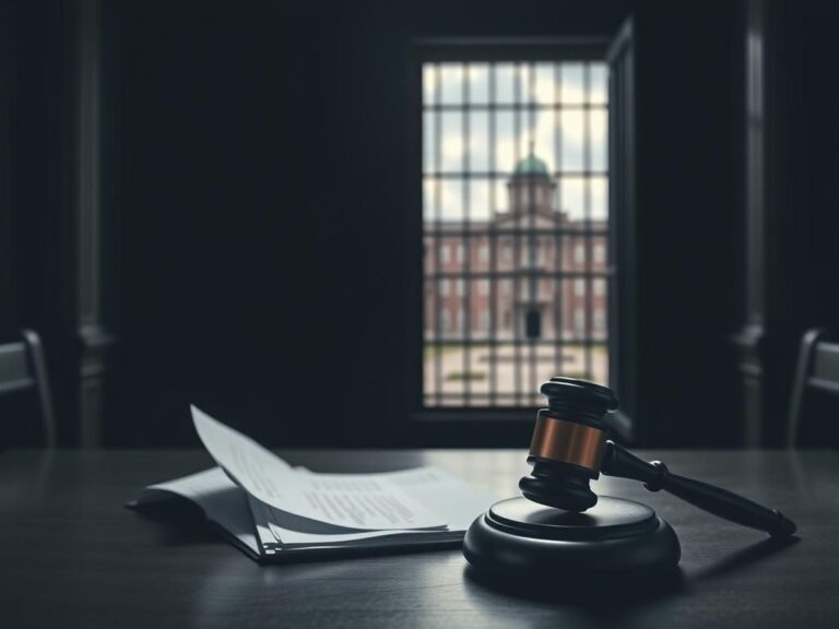 Flick International Dimly lit courtroom with a gavel and blurred legal documents, symbolizing justice