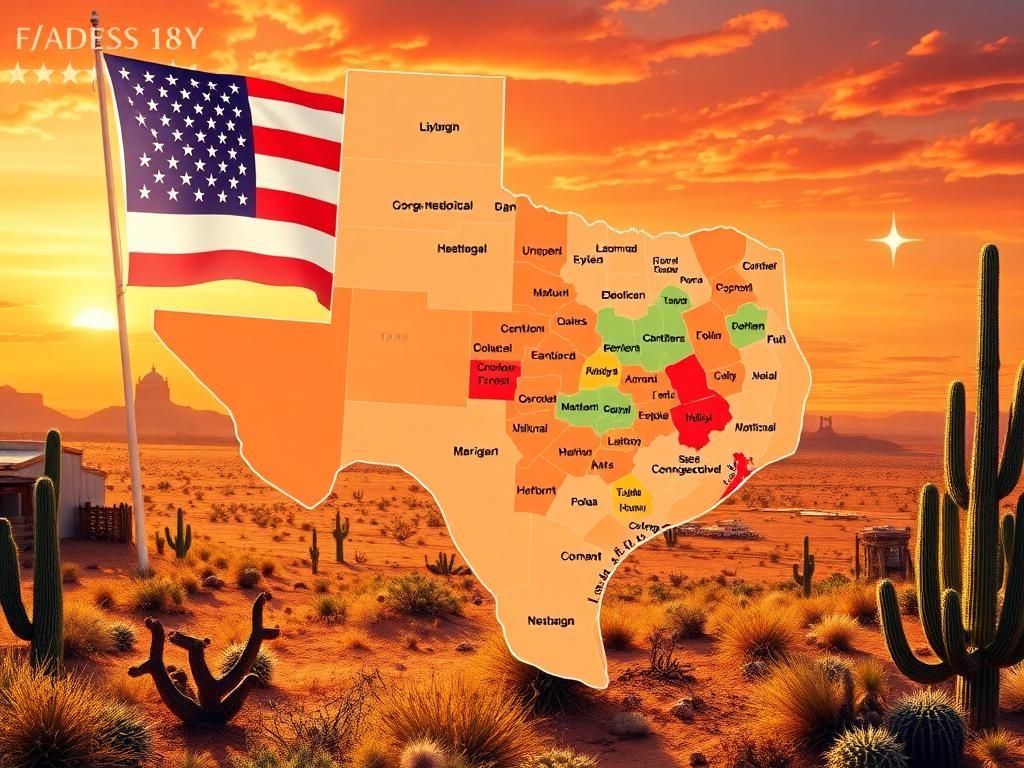Flick International Detailed map of Texas showcasing Hispanic-majority congressional districts against a vibrant background