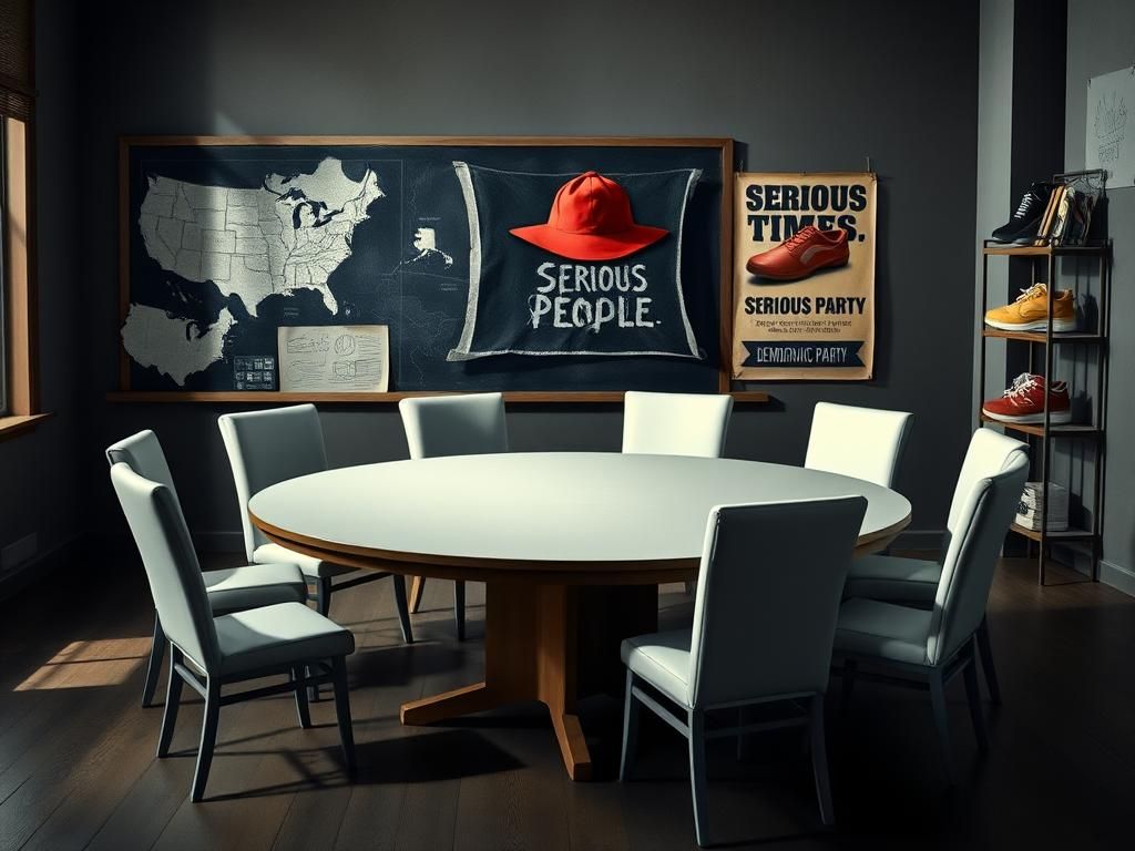 Flick International Empty round table in a dimly lit room symbolizing political tension and serious dialogue