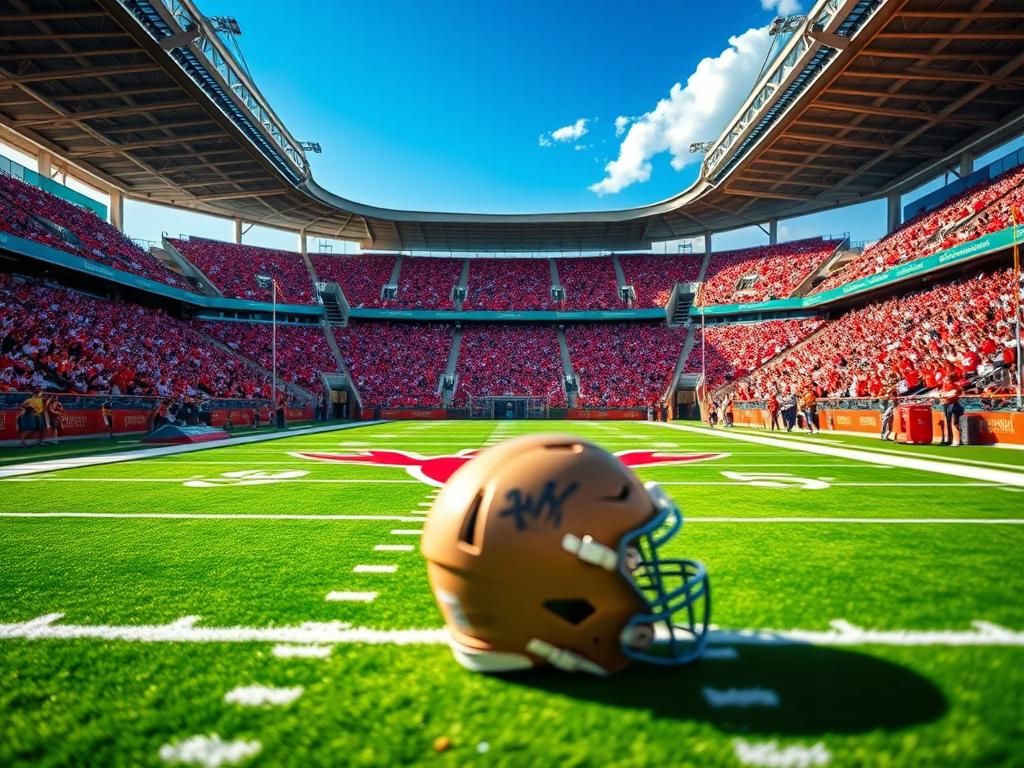 Flick International Dynamic aerial view of a modern football stadium filled with cheering fans during an NFL game.