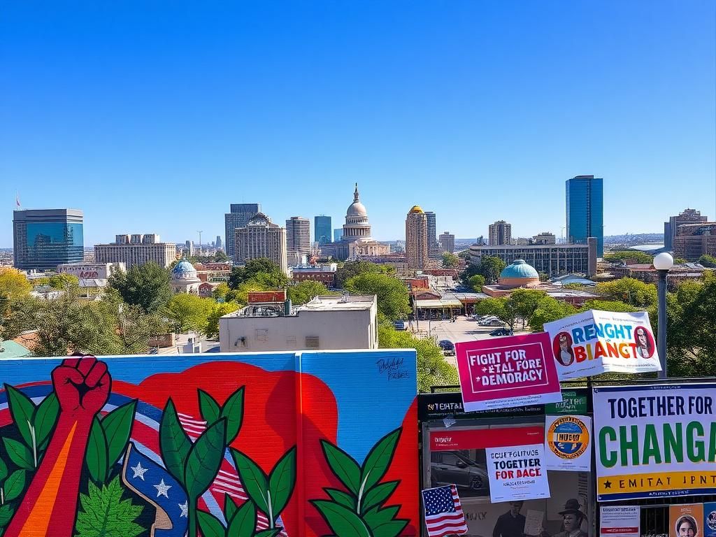 Flick International A dynamic mural in Austin, Texas, symbolizing progressive values and social justice