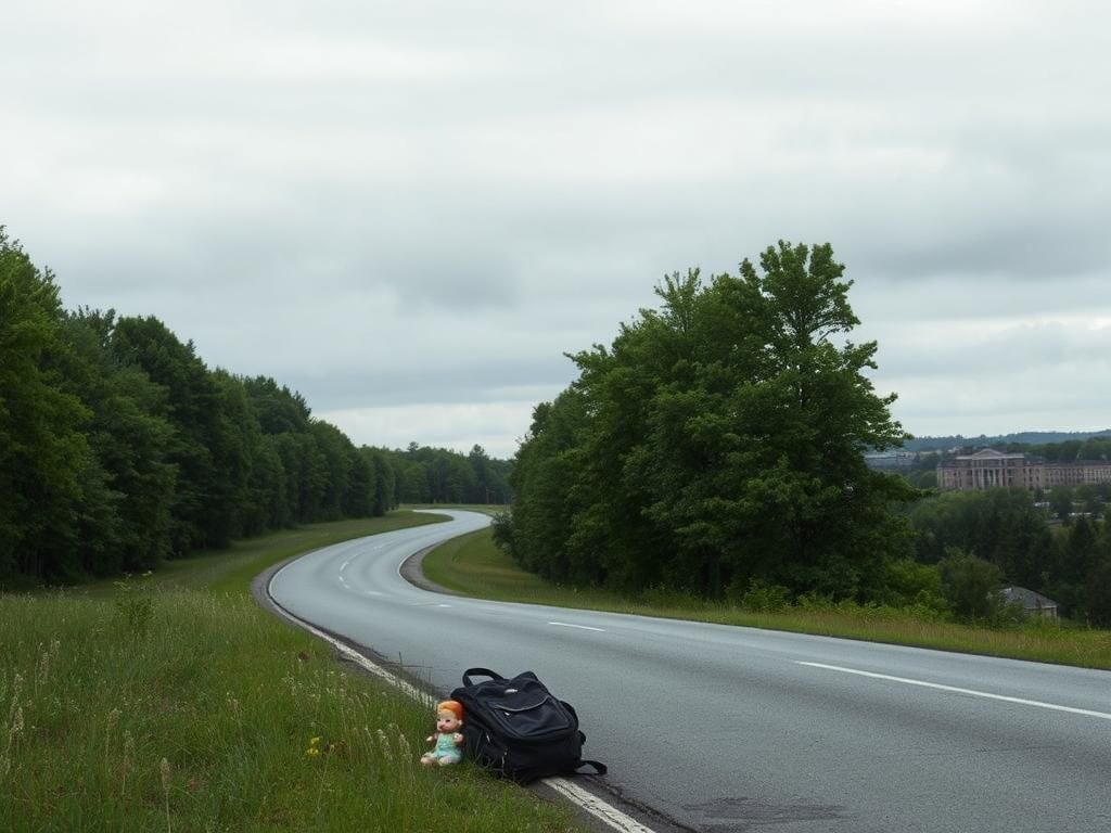 Flick International Somber highway scene in North Carolina depicting aftermath of a tragic car crash