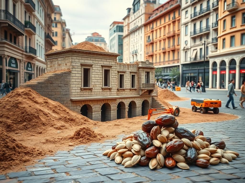 Flick International Imaginative depiction of an ancient Roman apartment building found beneath a modern city square